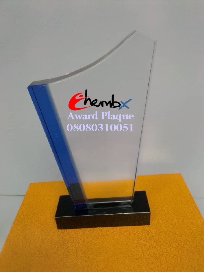 Elegant round crystal award plaque with engraved logo