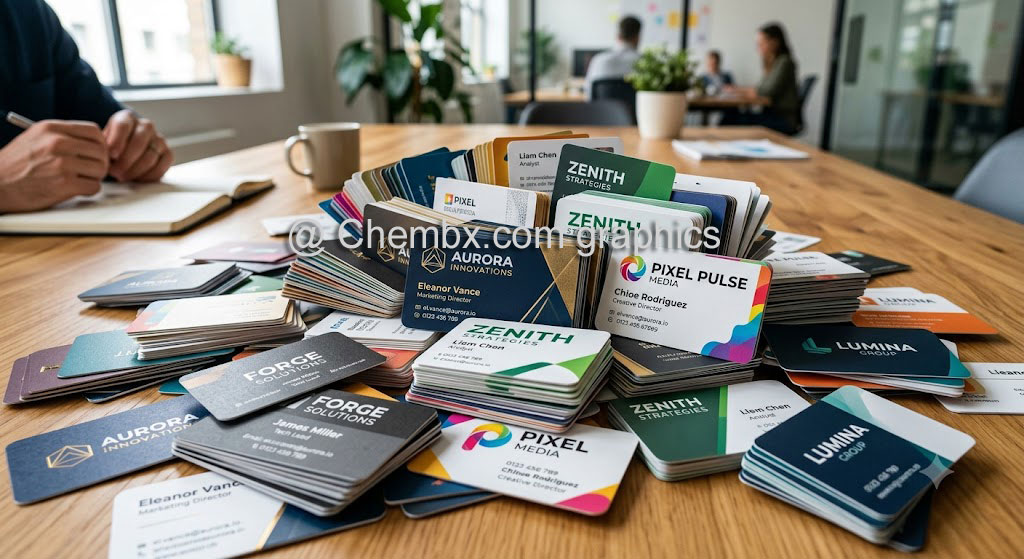 Creative graphic design services by Chembx featuring logo design, corporate branding, social media graphics, posters, brochures, business cards, and marketing materials in Nigeria.