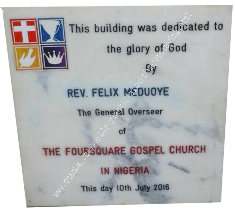 Engraved marble plaques and custom designs with business logos by Chembx in Lagos, Nigeria.