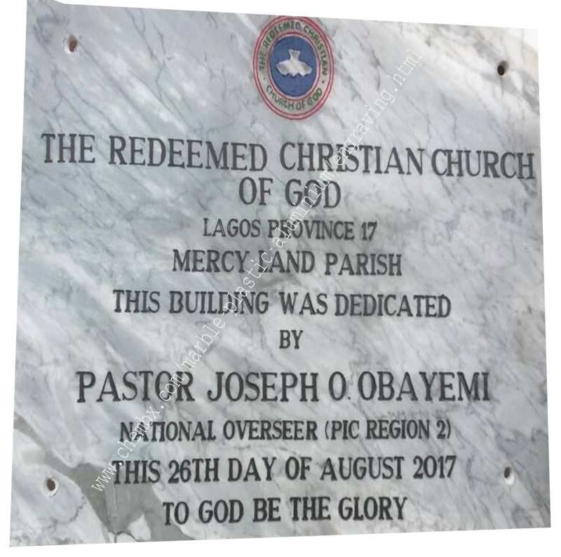 Professional engraving of marble, plastic, and aluminium signs in Festac and Igando Lagos by Chembx.